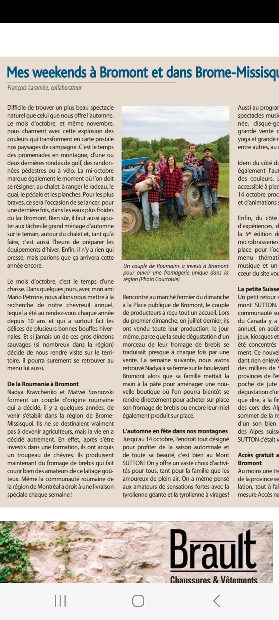 Article local mentionnant Brebis de Bromont